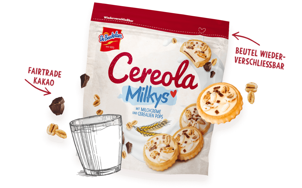 Cereola Milkys Fairtrade Kakao und wiederverschließbarer Beutel